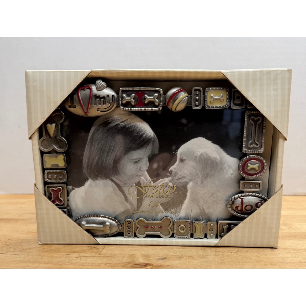 Fetco Home Decor Dog Photo Frame 4x6 Silver Pewter Metal I Love My Dog NIB